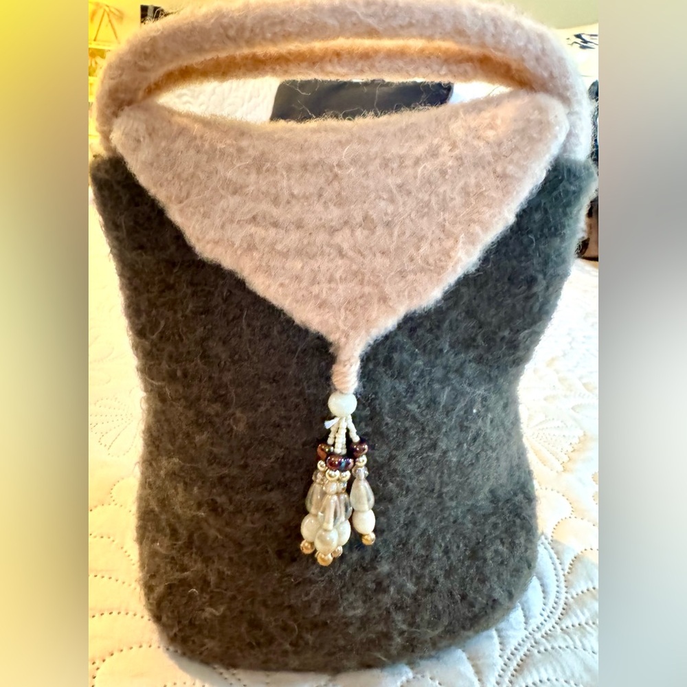 Handcrafted Wool Bag with Beaded Tassel